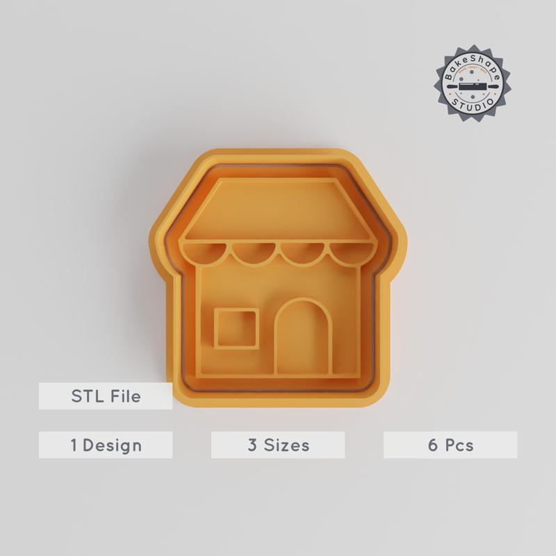Shop Shape Cutter & Stamp, Cookie & Fondant Cutter Set, S/M/L Sizes, 6-Piece Market Stall Design PRODUCT_4939