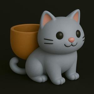 Adorable Cat Planter 3D Model – Cute Kitty Pot STL for Indoor Plants & Desk Decor