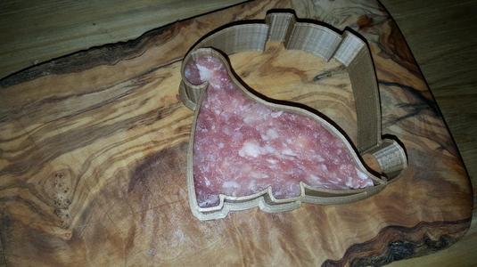Dinosaur meat form, ham, bread and cookie cutter