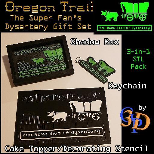 Oregon Trail Dysentery Gift Set Keychain Shadow Box Cake Topper Stencil