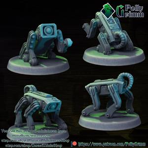 Tabletop miniature sci-fi cyberpunk fantasy. Dog droid. Cyber good boy