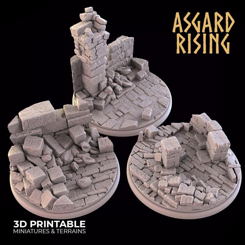RUINS 3 x Round Bases 50mm - PRESUPPORTED