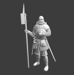 Medieval city guard - helmet in hand
