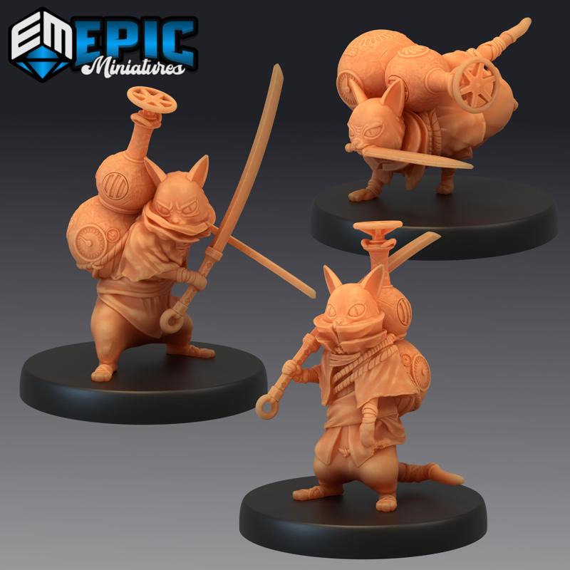 Wandering Neko Set / Fighting Sword Cat / Steampunk Tech Battle Animal