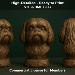 Shih Tzu Dog Bust - 3D Printable STL 3MF File - Pet Memorial Statue - Dog Model Download