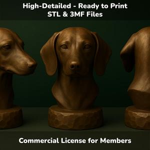 Dachshund Dog Bust - 3D Printable STL 3MF File - Pet Memorial Statue - Dog Model Download