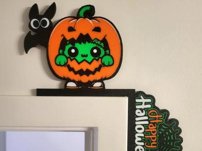 Frankenstein in a pumpkin Halloween Door Corner