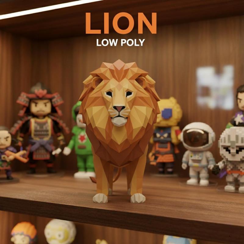 LION - LOW POLY 3D Printable Animal Figure