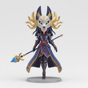 Enigmatic Fantasy Character Figurine with Grand Mask - Detailed 3D Printable Decor