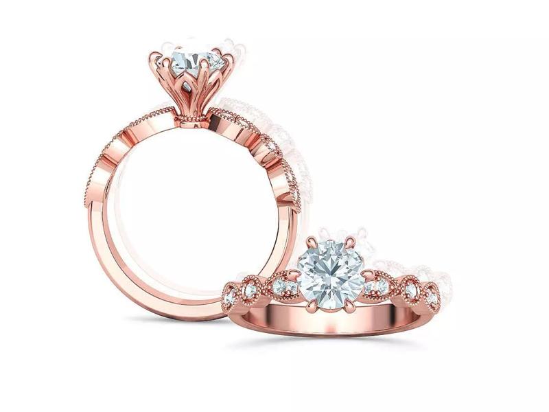 1ct Diamond Solitaire Vintage Engagement Ring Milgrain 3D model