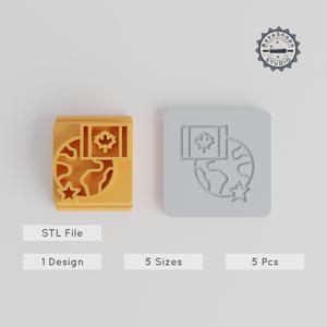 Globe Stamp Tile Set, 5 Sizes, Perfect for Clay, Cookies & Fondant, World Map Motif, Earth Ball Design