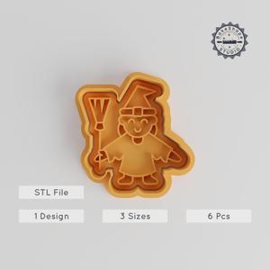 Witch Shape Cutter & Stamp, Cookie & Fondant Decorator, Halloween Enchantress, 6 Piece Set, S/M/L Sizes
