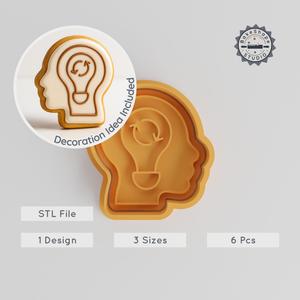 Think Process Shape Cutter & Stamp Set, Ideal for Cookies & Fondant, 6-Piece Set, S/M/L Sizes, Science & Brain Theme STL