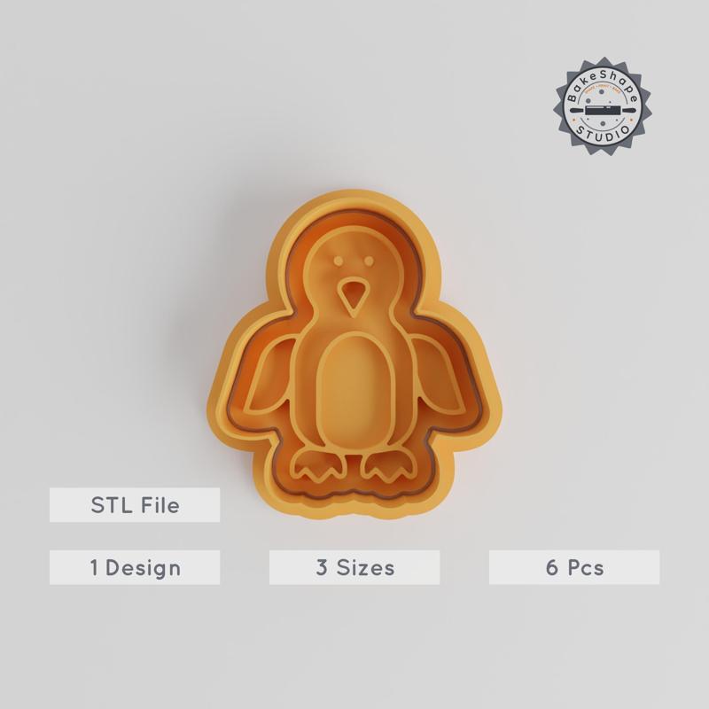 Penguin Shape Cutter & Stamp Set, Cookie & Fondant Decor, Wildlife Animal Design, 3 Sizes, S/M/L, 6 Pieces