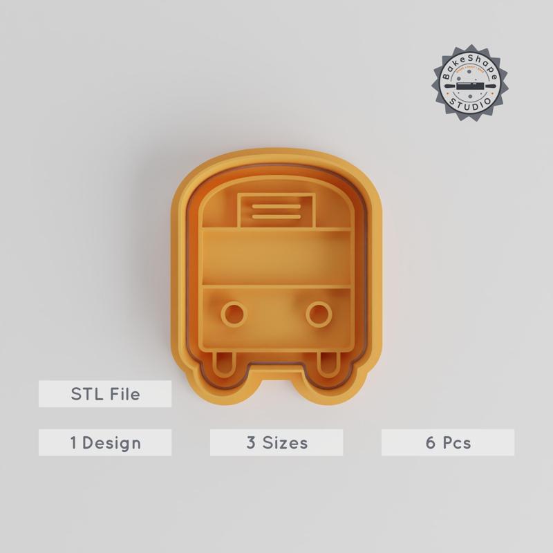 School Bus Cookie Cutter & Stamp Set, Education Transport, Student, School, Fondant Shapes, 3 Sizes