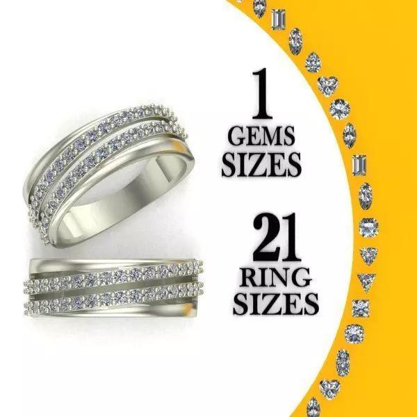 Ring with two gems strips