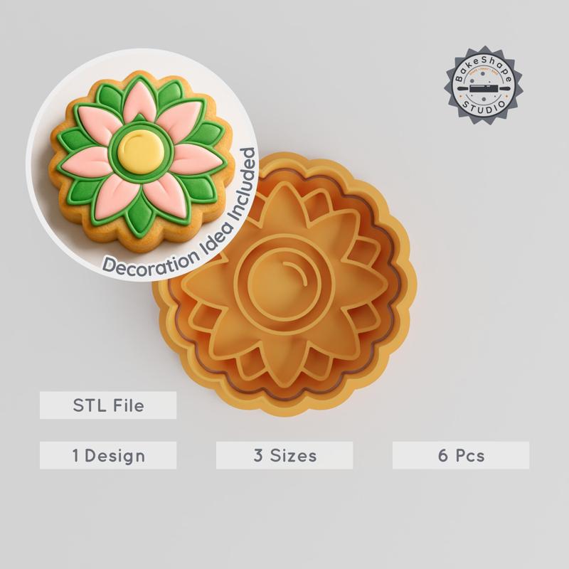Water Lilly Cutter & Stamp Set, Fondant & Cookie Tool, Pond Flower, Lotus, Sizes S/M/L, Aquatic Blossom, Baking & Crafting
