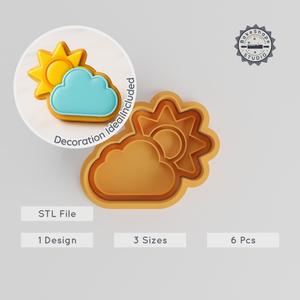 Cloud Sun Shape Cutter & Stamp, Cookie & Fondant Set, 6 Pieces, 3 Sizes S/M/L