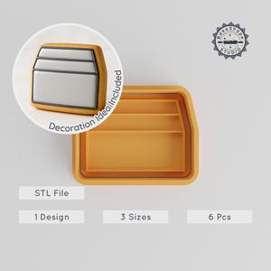 Box Shape Cutter & Stamp, Cookie & Fondant Tool Set, 6 Pieces, 3 Sizes: S/M/L