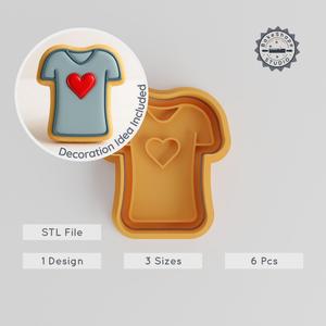 Heart T-Shirt Cookie Cutter & Stamp Set, 6 Pc, Perfect for Fondant, Includes S/M/L Sizes