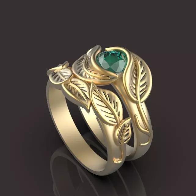 flower ring and back ring Silver Gold  Print