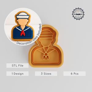 Sailor Shape Cutter & Stamp Set, Cookie & Fondant Designs, 3 Sizes, 6 Pieces, Ocean & Sailing Theme