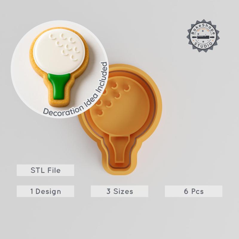 Golf Shape Cookie Cutter & Stamp Set, Perfect for Fondant, 3 Sizes S/M/L, 6-Piece Collection for Sports Lovers