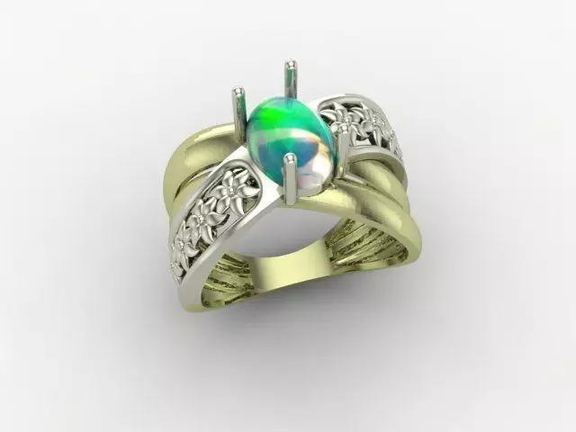 Engagement ring with opal and flowers