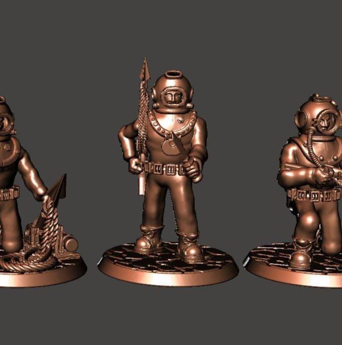 28mm Sci Fi Deep Sea Diver with Harpoon Gun & Knife