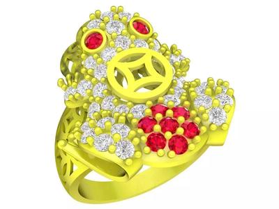 A7107 Lucky Diamond Toad Chinese Coin Women Ring
