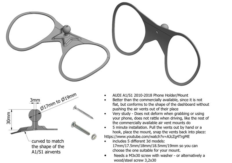 AUDI A1/S1 2010-2018 Phone Holder/Mount