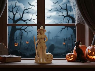 Sexy Witch with Pumpkin and Broom
