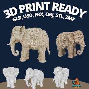 Highly Ornate Indian-Style Elephant Statue – 3D Printable Detailed Model