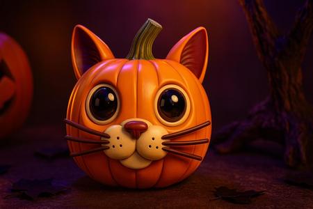Pumpkin Cat Decoration – Cute Halloween Kitty Jack-O-Lantern Figurine, Fall Home Decor, Unique Spooky Season