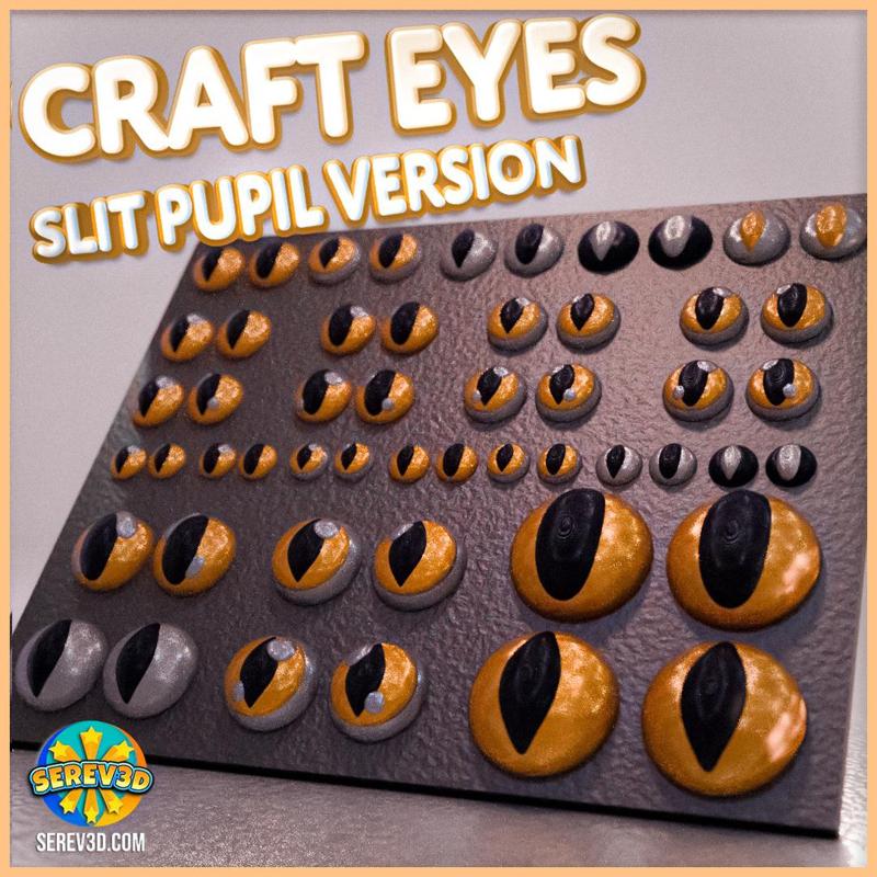 Printable Craft Eyes – Slit Pupil, Cabochon Glass Eye Replacement Set 3D Print STL/3MF