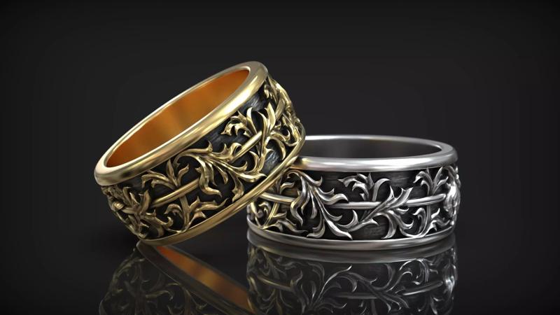 Floral Pattern Vintage Ornate Wedding Band