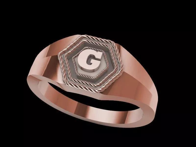 g alphabet hexagon signet ring stl verified