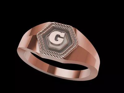 g alphabet hexagon signet ring stl verified