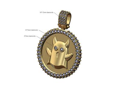 Horned ghost diamond round iced pendant with bail 3D print model