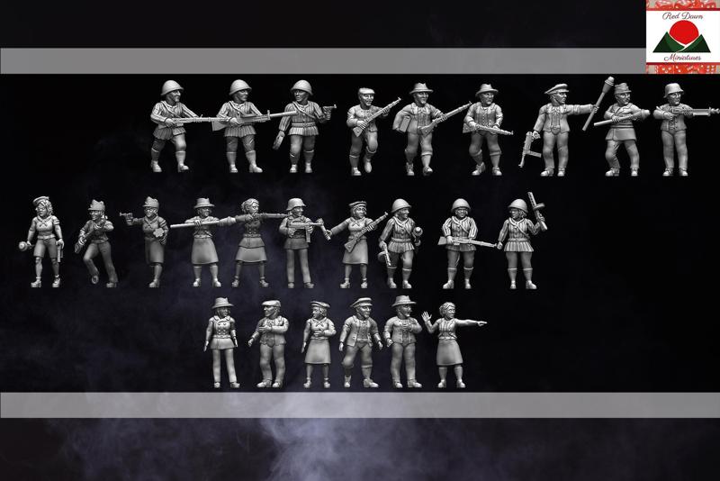 28mm WW2 Partisan Resistance Fighters and Civilians