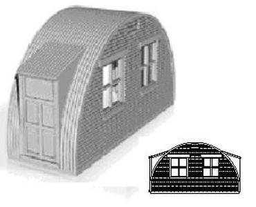 Nissen Hut module Brick end section end windows with two side door 1/87 scale
