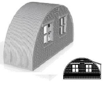 Nissen Hut module Brick end section end windows with right side door 1/87 scale