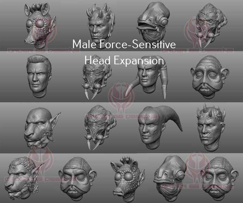 Male Human & Alien Jedi Modular Heads 20 unique designs