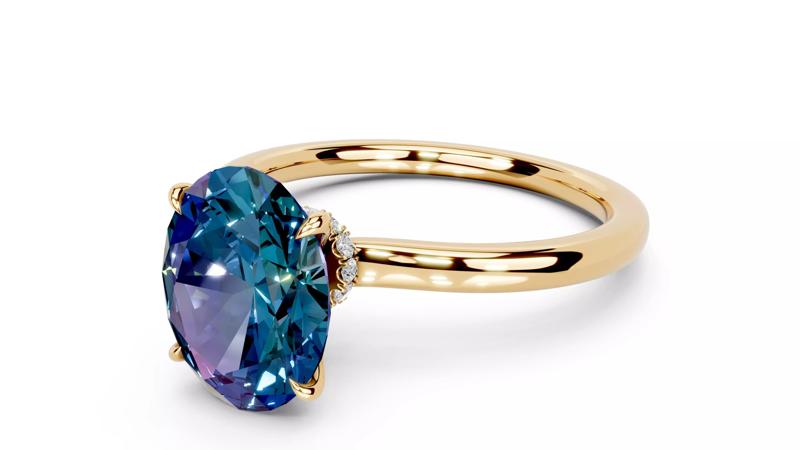 Oval Cut Diamond Claws Hidden Halo Engagement Ring