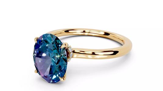 Oval Cut Diamond Claws Hidden Halo Engagement Ring