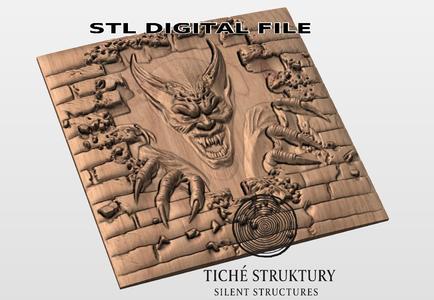 Demonic Creature Breaking Through Wall – Horror Halloween Relief – 3D STL Model