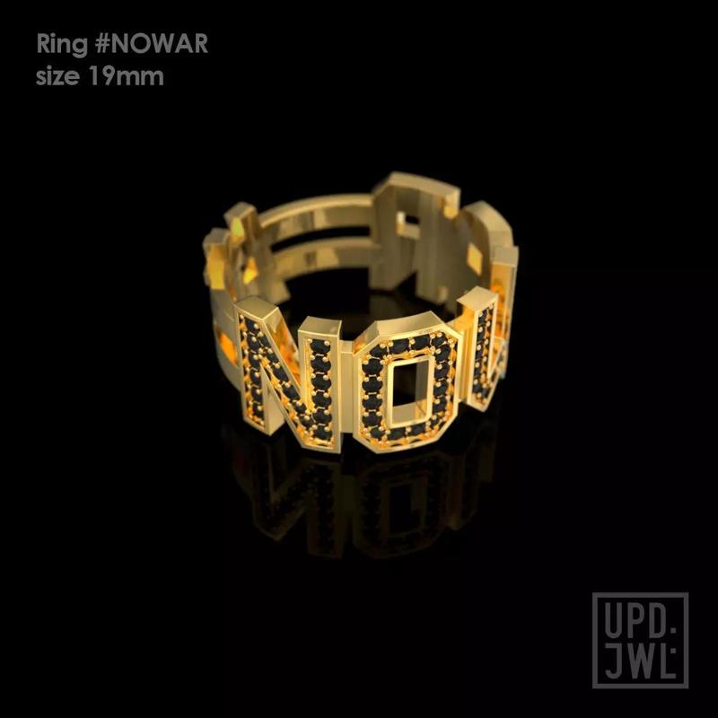 NO WAR Ring Size 19mm with gems 3D print model