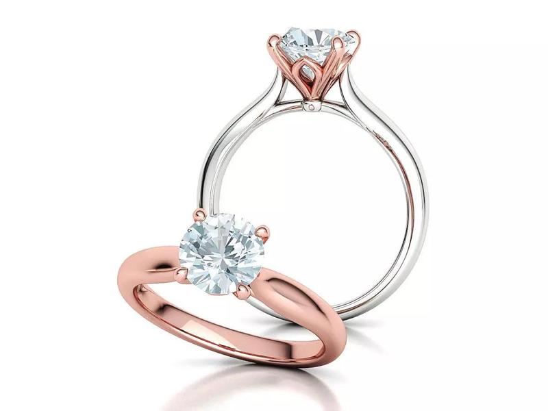 Moissanite Solitaire Ring Two Tone 4claw Ring 3Dmodel