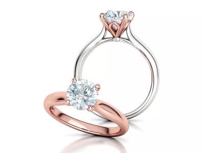 Moissanite Solitaire Ring Two Tone 4claw Ring 3Dmodel