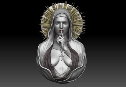 Sexy Nun Bas-Relief 3D STL Model